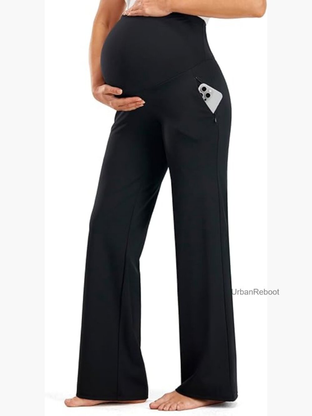 Wide-Leg Maternity Work Pants Over The Belly Zippered Pockets